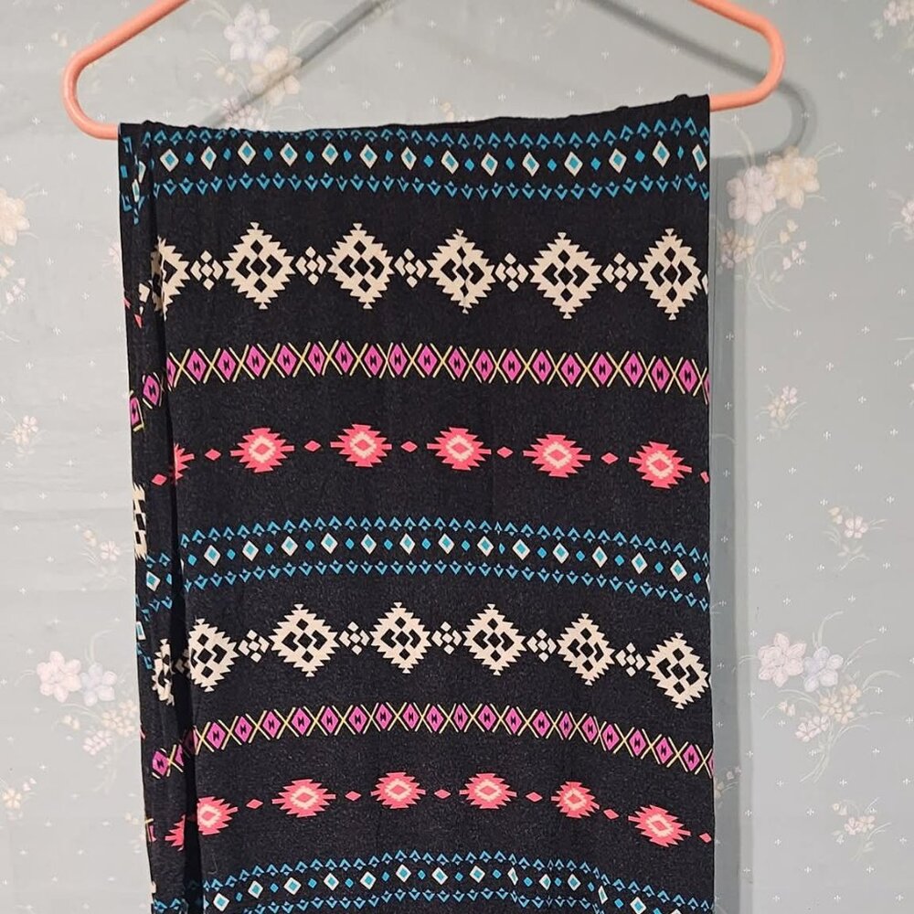 Cantata Aztec Print Maxi Skirt - Black, Pink, Blue Stretchy Boho Long Skirt